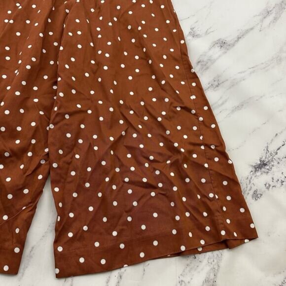 Anthropologie Polka Dot Pant Size S Brown White Wide Leg Pleated Crop - Picture 9 of 10